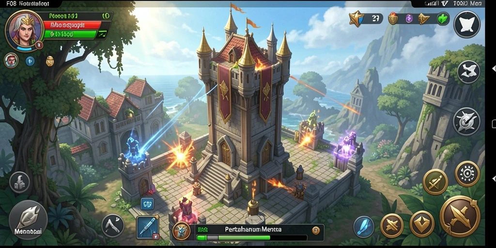 Screenshot F08 menampilkan aksi menegangkan dari gameplay Tower Defense yang seru.